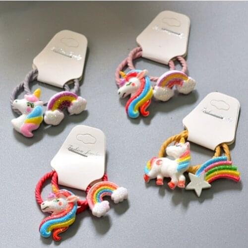 2PCS New Cute Cartoon Pony Rainbow Princess Headwear Kids Elastic Hair Bands Children Ropes Girls Accessories Baby Headdress