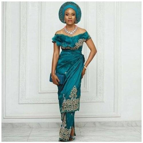 Elegant Beaded Mermaid Evening Dress Aso Ebi Off The Shoulder Ruffles Mermaid Prom Dresses Nigeria Women Formal Party Gown