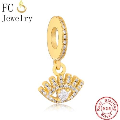 FC Jewelry Fit Original Brand Charm Bracelet 925 Sterling Silver Gold Plate Turkish Evil Eye Bead For Making Women Berloque 2021