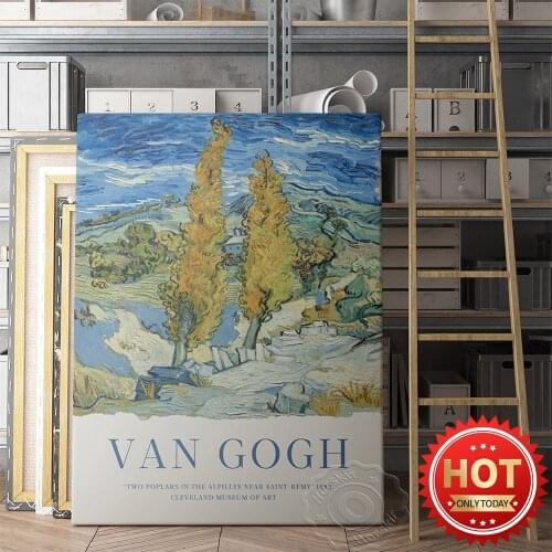 Vincent Van Gogh Exhibition Museum Prints Poster, Two Poplars In The Alpilles Near Saint Retro Canvas Painting, Home Decor Gift