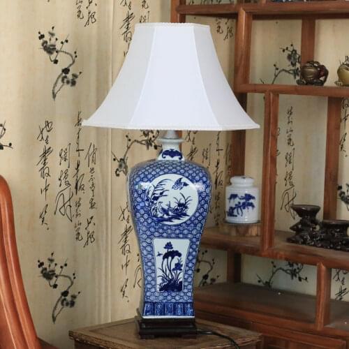 Chinese Desk Lamp Bedroom Living Room Study Bedside Lamp Jingdezhen Ceramics Blue And White Porcelain Ming And Qing table lamp