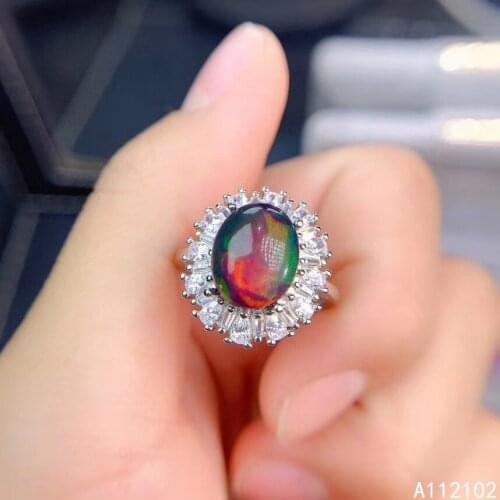 KJJEAXCMY fine jewelry S925 sterling silver inlaid natural black opal new girl noble ring support test Chinese style