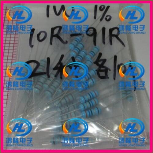 1W 21valuesX10pcs=210pcs Metal Film Resistor Kit 10R-91R Resistor Pack 1W 1% Assorted Kit