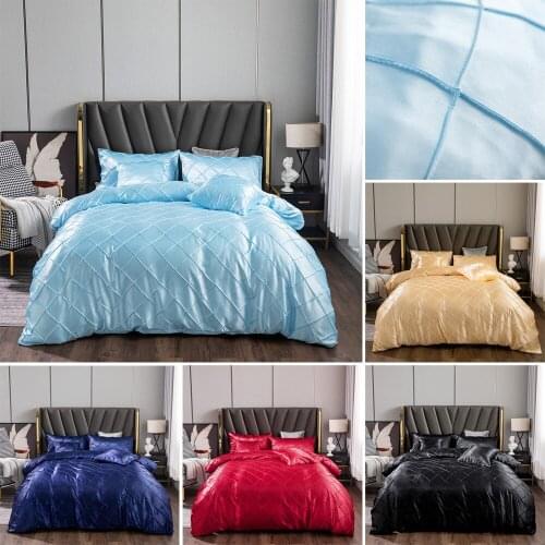 Ice Silk Satin Square Pattern Bedding Sets Solid color Duvet Cover Pillowcase 2/3pcs Single King Queen Bedding Set US/EU/AU Size