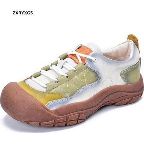 2021 New Autumn Spell Colors 100% All Natural Genuine Leather Shoes Platform Sneakers Heighten Shoes Non-slip Light Tide Shoes