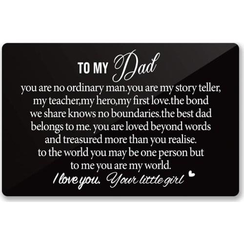 To My Dad Love Note Engraved Metal Wallet Inserts Card,Fathers Day Gift for Dad from Daughter,StepDad Gift DIY Custom Wholesale