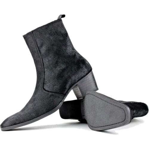 Men Chelsea Ankle Boots Genuine Horse Leather Horsehair Boot with Side Zipper-up Heel Boots designer footwear Fashion shoes