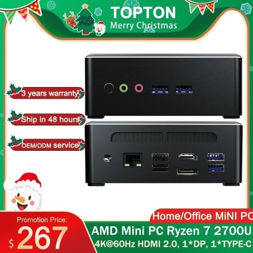 2020 TOP New AMD Mini PC Ryzen 7 2700U Quad Core Vega 8 Graphic 2*DDR4 M.2 NVME Gaming Computer Windows 10 4K HDMI2.0 DP AC WiFi