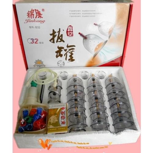 New 32 Pieces Cans cups chinese vacuum cupping kit pull out a vacuum apparatus therapy relax massagers curve suction pumps