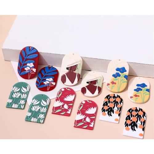 New style 10pcs/lot color flowers/girls pattern print geometry ovals/Arched shape acrylic beads diy jewelry earring accessory