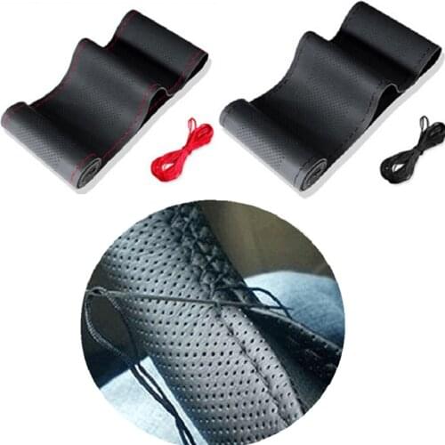 Car Steering Wheel Braid Cover Needles And Thread Artificial Leather Car Covers Suite 2 Color DIY Texture Soft Auto Accessories