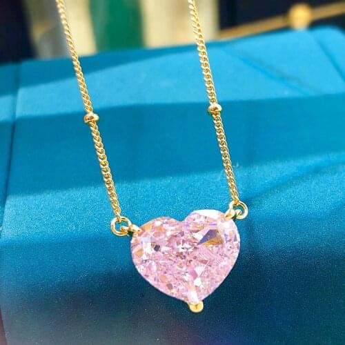 Heart Shaped Created Moissanite Pink Gemstone Citrine Necklace 925 Sterling Silver Woman Jewelry Wedding Engagement Party