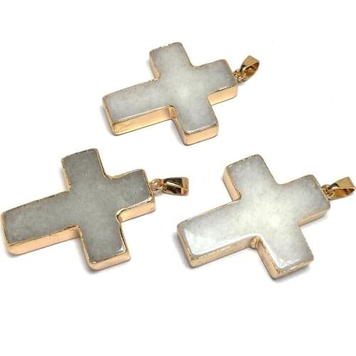 Fashion Crosses Pendant Charms Natural Stone Agates Crystal Pendants for Jewelry Making DIY Necklace Accessories Size 35x45mm