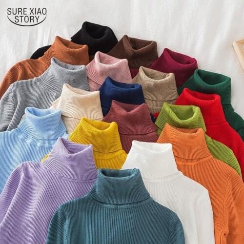 2021 Rainbow Long Sleeve Knitted Pullover Sweater Winter Turtleneck Sweater Women Autumn Casual Solid Slim Sweaters Jumper 17042