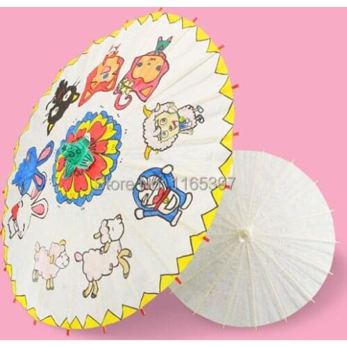 Blank unpainted Chinese traditional craft oil paper umbrella party kids DIY kits favor school kindergarten chiid paint coloring