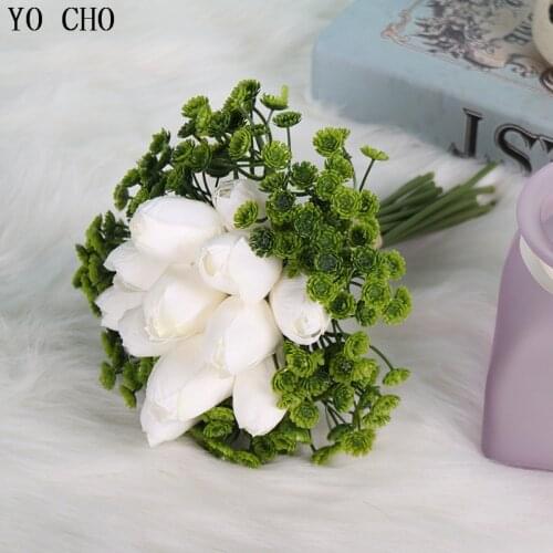 YO CHO Silk Tulips Artificial Flower Bouquet Artificiales Tulip Flowers for Wedding Party Home Table Decoration Fake Silk Flores