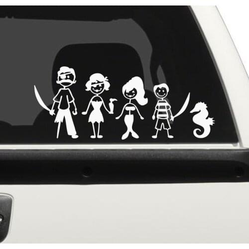 SLIVERYSEA 10CM * 25CM Pirate Family Car Stickers Rear Windshield PVC Vinyl Car Sticker and Decals Car Styling