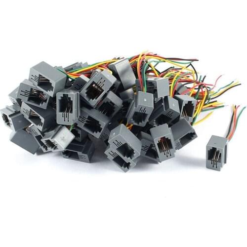 50 Pcs 616E 4P4C RJ9 Female Telephone Connector Adapter w 4 Wires 8cm