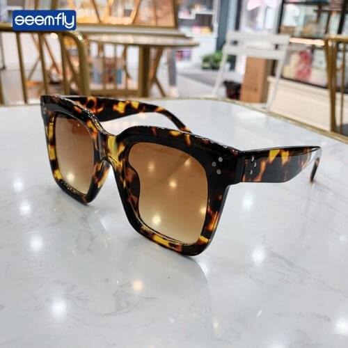 Seemfly 2021 Vintage Square Leopard Sunshade For Women Fashion Sunglasses Brand Designer Retro UV400 Sun Glasses For Male Female