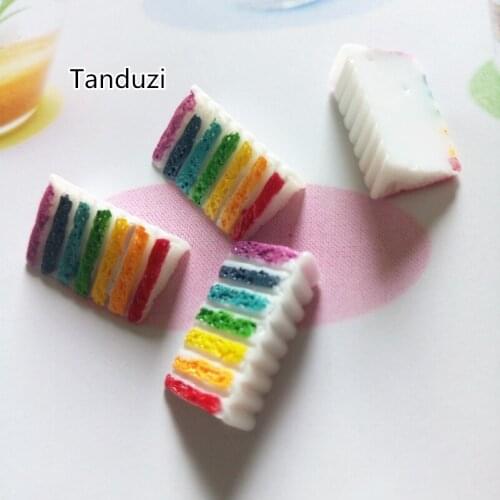 Tanduzi 20PCS Resin Rainbow Cake Resin Flatback Cabochon Phone Decoration Simulation Food DIY