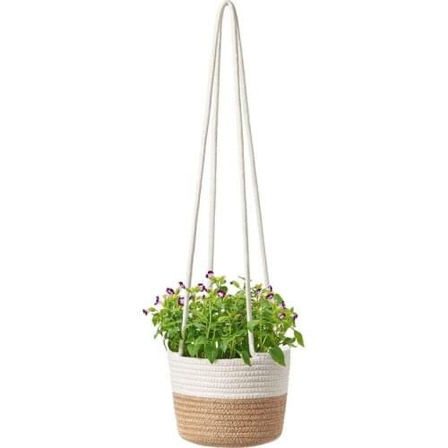 Cotton Rope Hanging Pot Weaving Plant Basket Indoor Solid Color Flower Pot Indoor Plant Flower Basket Storage Straw