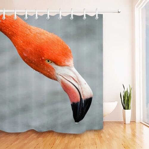 Vintage Pink Flamingos Head Scenery Waterproof Bathroom Shower Curtain Polyester Fabric Bathroom Curtain & 12 Hooks