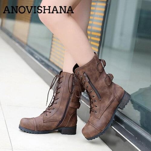 ANOVISHANA female western boots Autumn ankle boots for women platform military motorcycle boots retro women boots booties A1043