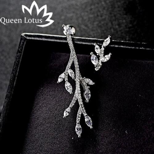 Queen Lotus New fashion Leaves earrings zircon earrings lady earrings female Silver copper zircon women earrings girl gift party