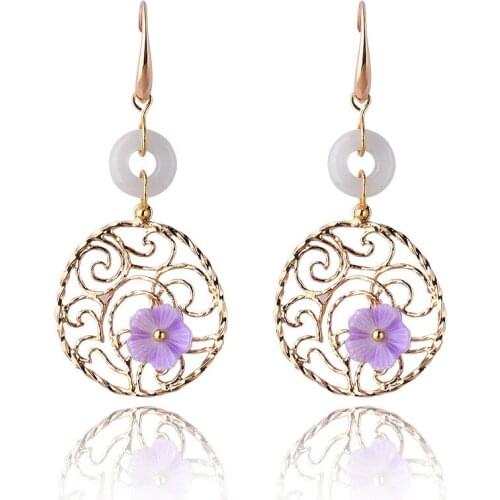 Women earring gold crystal round hollow pendant fashion beautiful jewelry accessories fine drop earrings girl gift D172