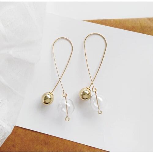 Ins Hot Simple Gold Tone Transparent Glass Ball Hoop Earrings For Women 2018 Korean Long Drop Earrings Jewelry Earrings Brincos