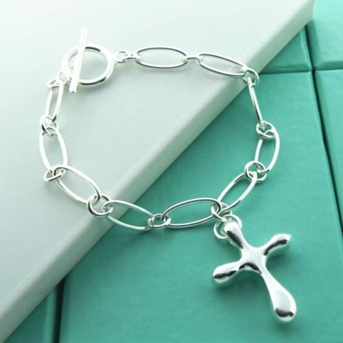 Water Drop Cross Pendant Bracelet For Women 925 Silver Hollow Chain Bracelet Fashion Party Gift