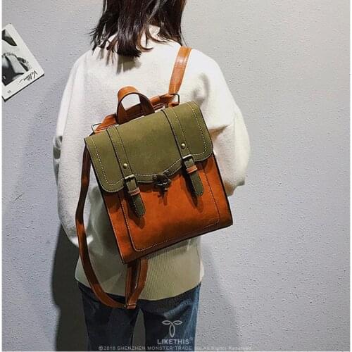 Women Bag Leather Soft Pu Vintage Backpack School Turn Buckle Cover Mochila Solid Plecak Large Bagpack