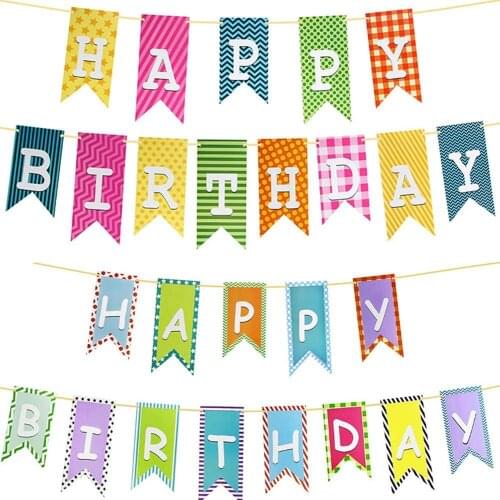 1set 11*25cm Happy Birthday Colorful Bunting Paper Banners Baby Shower 1st birthday party Decorations