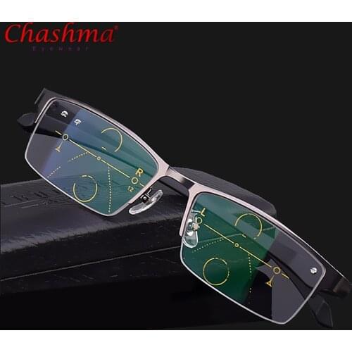 2017 Titanium Alloy Quality Multifocal lenses Reading Glasses Men Fashion Half Rim Progressive Glasses Square diopter glasses