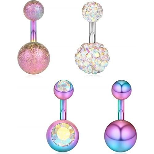 14G 6mm 1/4 Inch 316L Surgical Steel Crystal Ferido CZ Short Belly Earring Navel Button Rings 4PCS