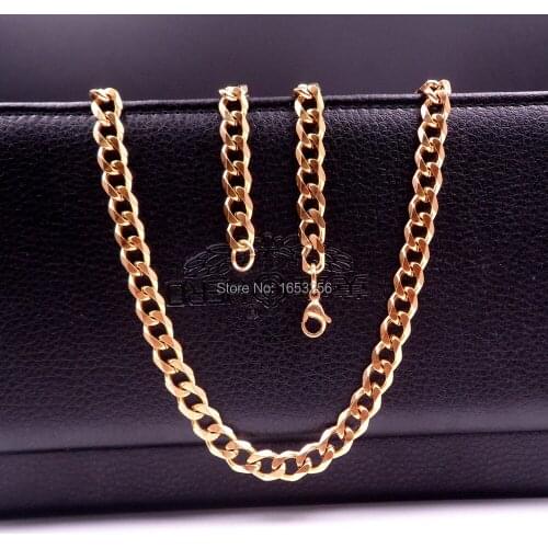 5mm/8mm Choose 24'' Fashion Gold Curb Link Chain Necklace Stainless Steel Necklace Hot seling Jewelry