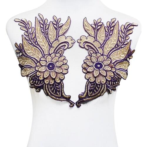 5pair Mirror Pair 3D Flower Lace Applique Embroidery Lace Fabric Patches Motifs Sew On Sticker DIY Sewing for Bridal Dress T1885