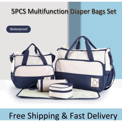 5pcs Baby Diaper Bag Suits For Mom Baby Bottle Holder Mother Mummy Stroller Maternity Nappy Bags Sets
