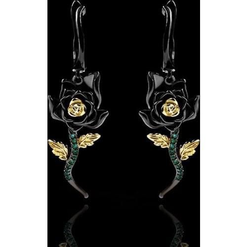 925 silver Camellia earrings personality small and simple flower earrings sweet temperament two-tone black gold earrings