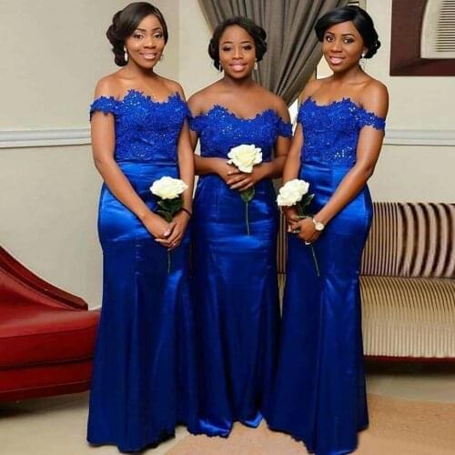 Chengjun Off Shoulder African Royal Blue Long Sheath Women Dresses For Bridesmaid