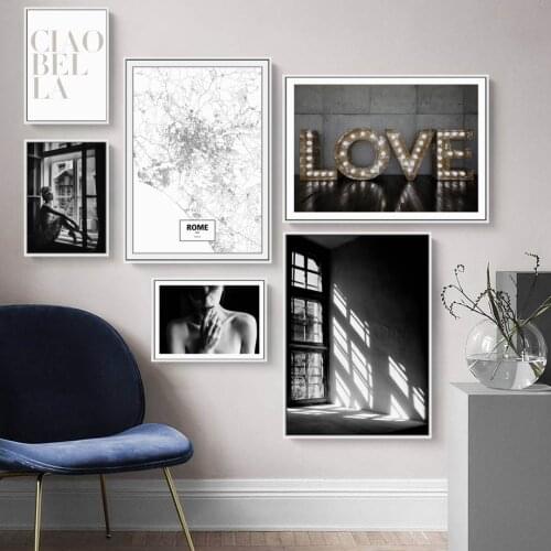 Black White Girl Rome Map Love Landscape Wall Art Canvas Painting Nordic Posters And Prints Wall Pictures For Living Room Decor