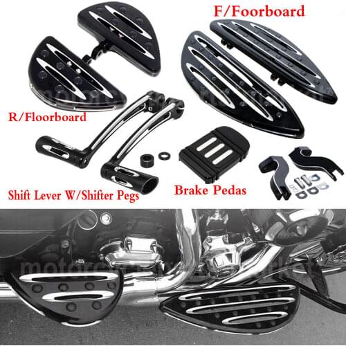 Black CNC Heel Toe Shift&F&R Passenger Driver Floorboard Footpeg Footrest &Pedal For Harley Touring Street Road Glide FLHX FLH/T