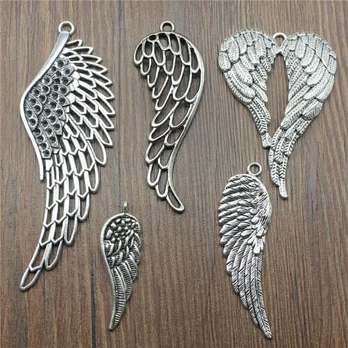 Designer Charms Wing Antique Silver Color Big Wing Charms Pendant Jewelry Bird Wing Charms For Jewelry Making