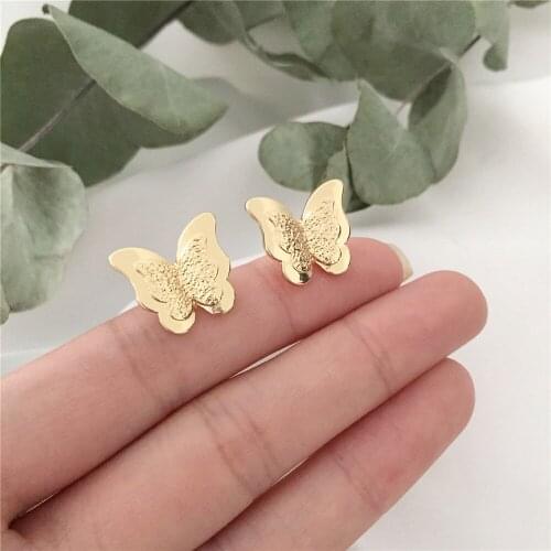 Elegant Gold Color Plating Textured Butterfly Stud Earrings For Women Girl Cute Romantic Gorgeous Decoration Jewelry