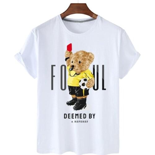 100% Cotton Football Bear Print Short-sleeved T-shirt Womens Half-sleeved Summer Casual Oversized T-shirt Ladies Shirt S-4XL