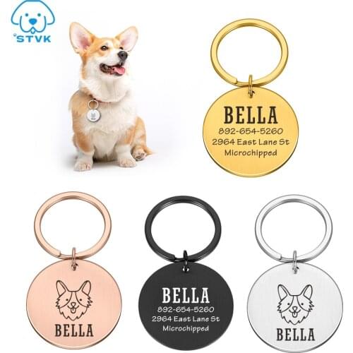 Personalized Engraving Pet Dogs Name Tags Customized Dog ID Tag Collar Accessories Nameplate Anti-lost Pendant Metal Keyring