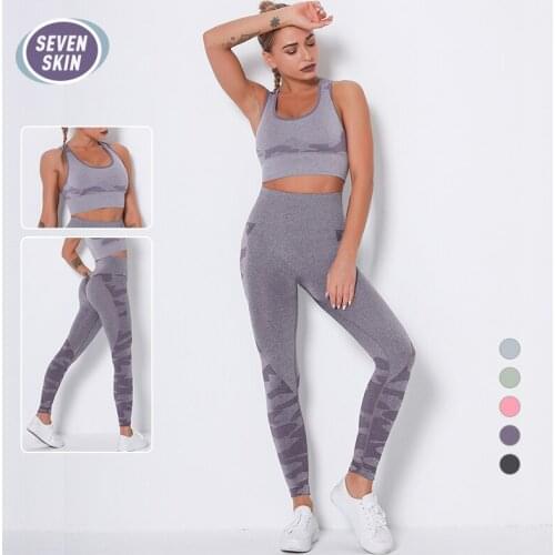 SEVEN SKIN 2PCS Womens Workout Yoga Sets Seamless Sportswear Clothing Suits High Waist Gym Fitness Leggings Sports Bra Crop Top