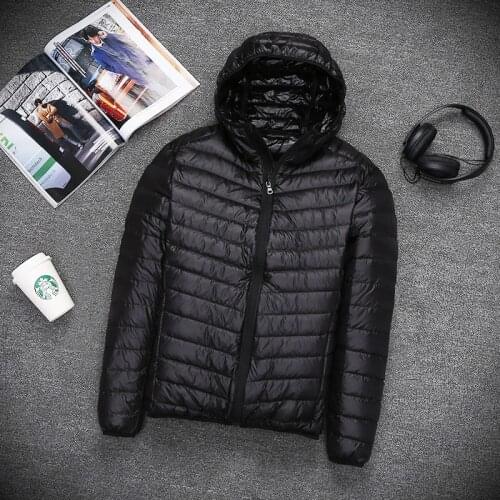 2020 autumn winter mens Lightweight thin Hooded down jacket Standing collar zipper coat male Solid color Large size outwear 5XL