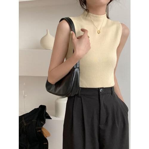 Summer turtleneck vest women sleeveless T-shirt vest sexy knitted top casual womens camisole sleeveless slim top 13122