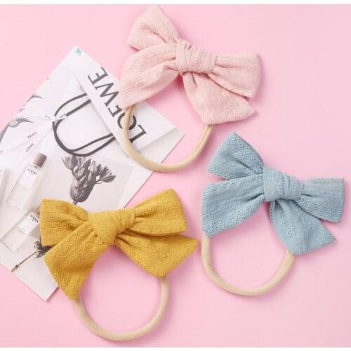 Lovely Bowknot Baby Nylon Headbands Children Traceless Hairbands Infants Solid Scrunchies Girls Handmade Hair Accessories 2021